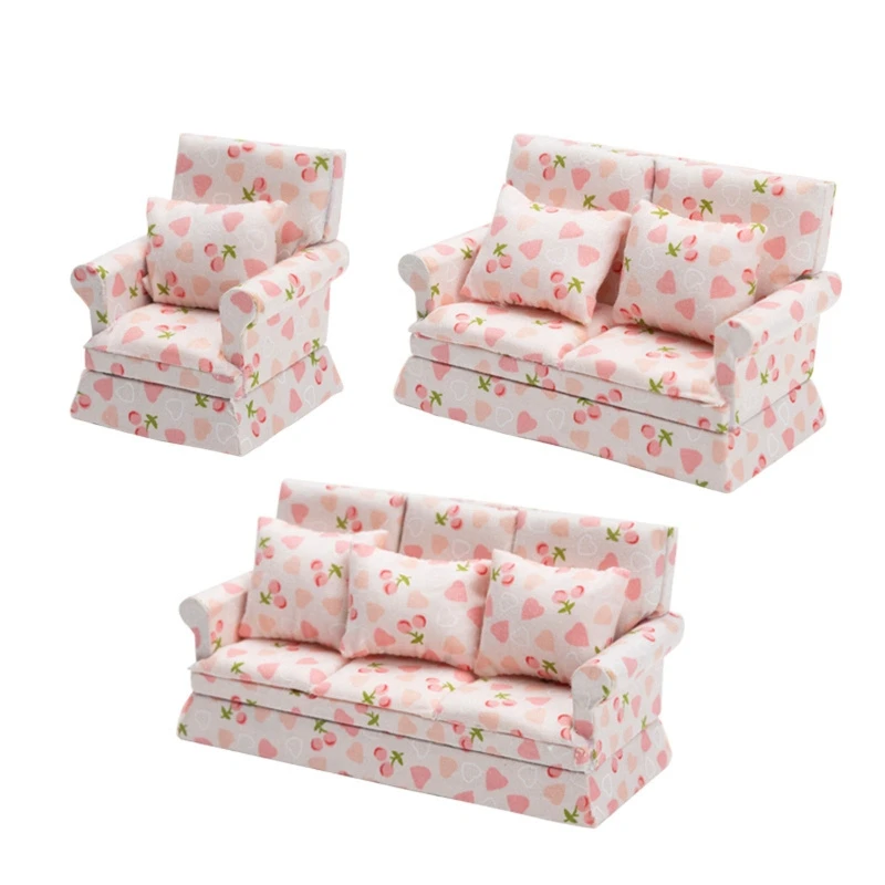 

1/12 Mini Sofa Armchair/Loveseat/Three for SEAT Couch Toy Floral Sofa Dollhouse Furniture Role for PLAY Accs Kids for PLAY Scene