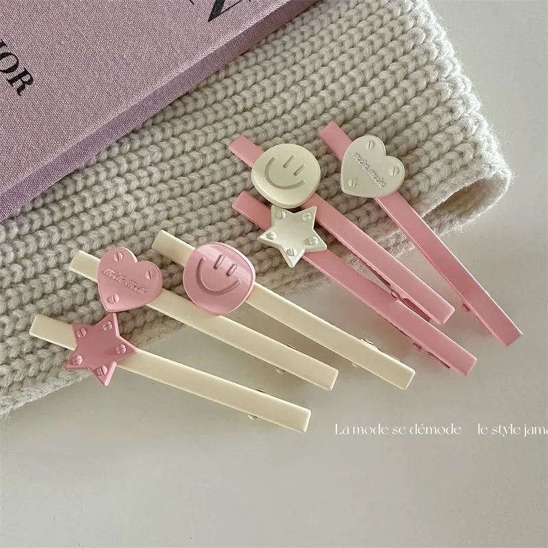 

Spring Summer Pink White Smile Face Heart Star Hair Clips For Girl Woman Cute Kawaii Sweet Hairpin Barrettes Fashion Accessories