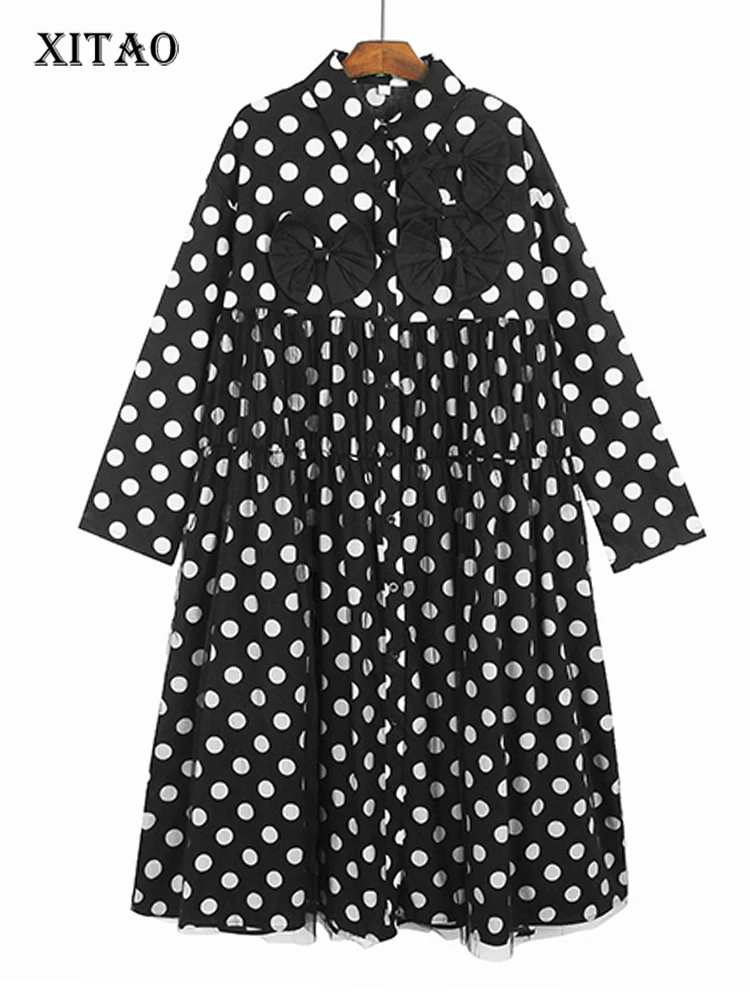 

XITAO Single Breasted Casual Dress Women Personality Fashion Loose Turn-down Collar Long Sleeved Dress Korea Autumn New DMJ2049