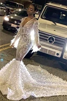 luxury celebrity pageant evening dress stunning tassel crystal long sleeve sexy v neck see through diamond formal evening gown