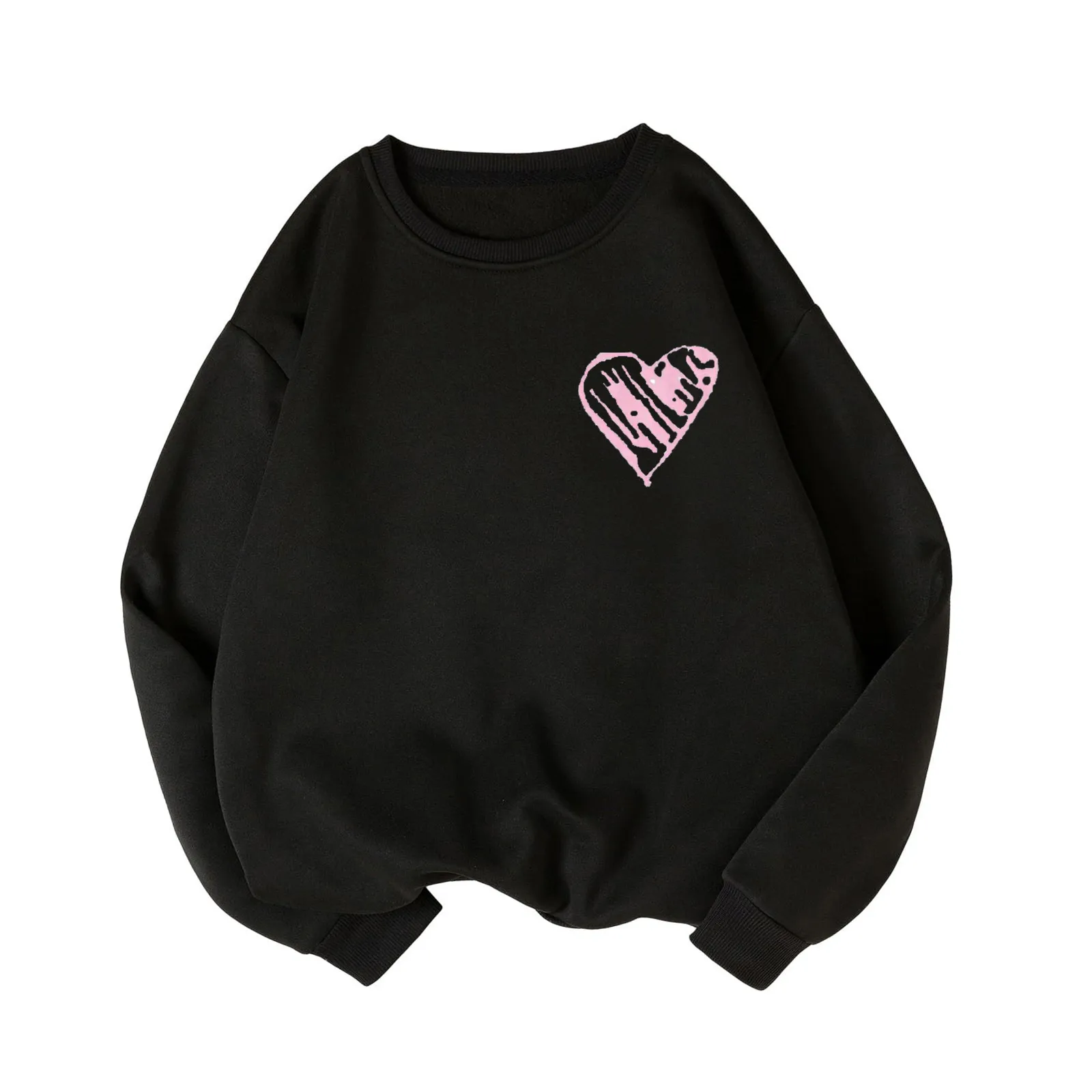 

Long Sleeves Graphic Sweatshirt Women Round Neck Top Love Print Hoodies Casual Running Korean Style Ethnic Streetwear Outfits