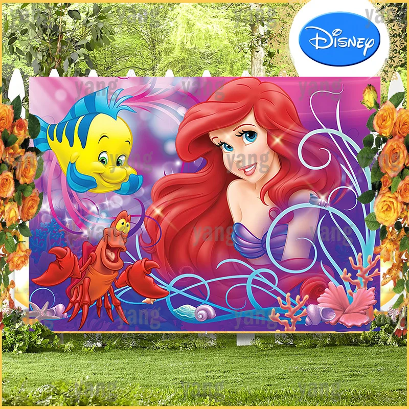 Colorful Flowers Wedding Banner Disney Princess Little Mermaid Ariel Undersea Bubble Backdrop Girls Birthday Party Baby Shower