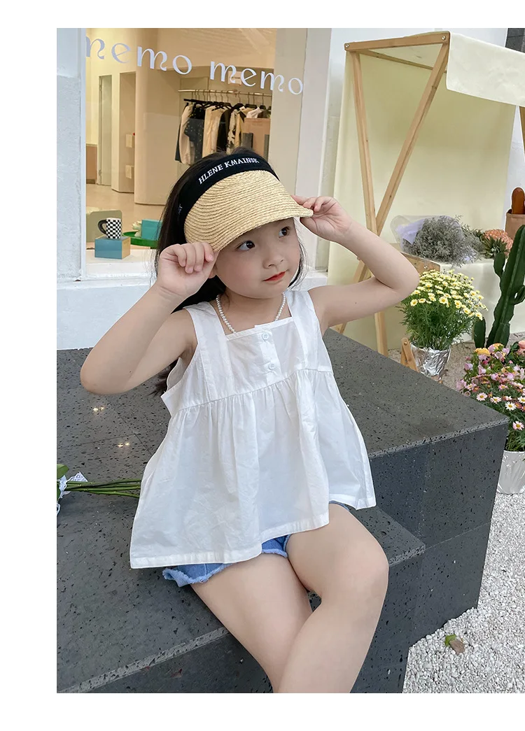 

2022 летние рубашки без рукавов для маленьких девочек, однотонные детские блузки, детские топы с квадратным вырезом