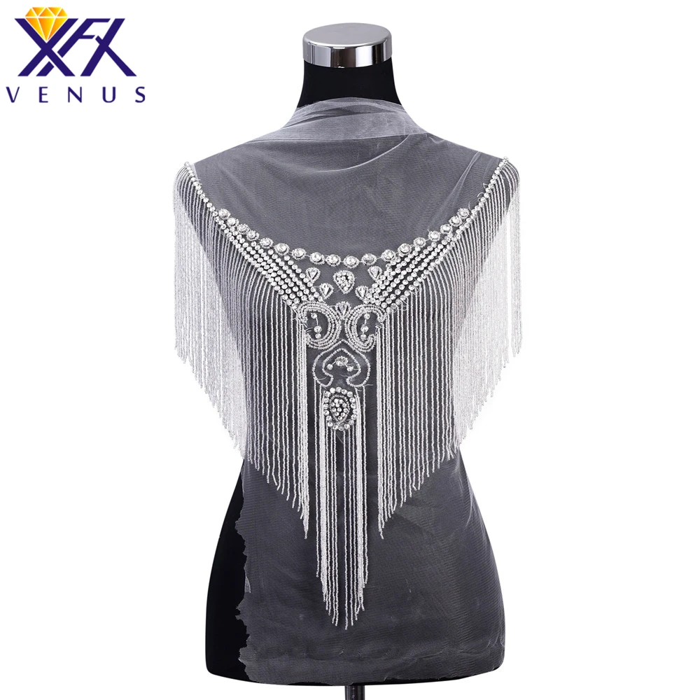 

XFX VENUS 1 PC Sparkly Handmade Beads Patches Dangling Rhinestone Applique Crystal Mesh Shiny Bodice Decorative Diamante Strass