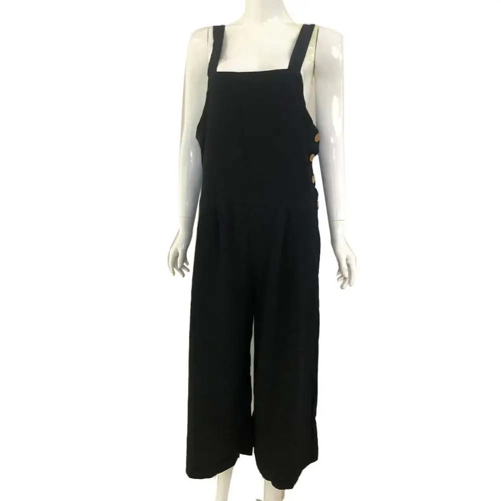 

Women Sleeveless Buttons Pockets Wide Leg Jumpsuit Bib Overall Work Clothes
