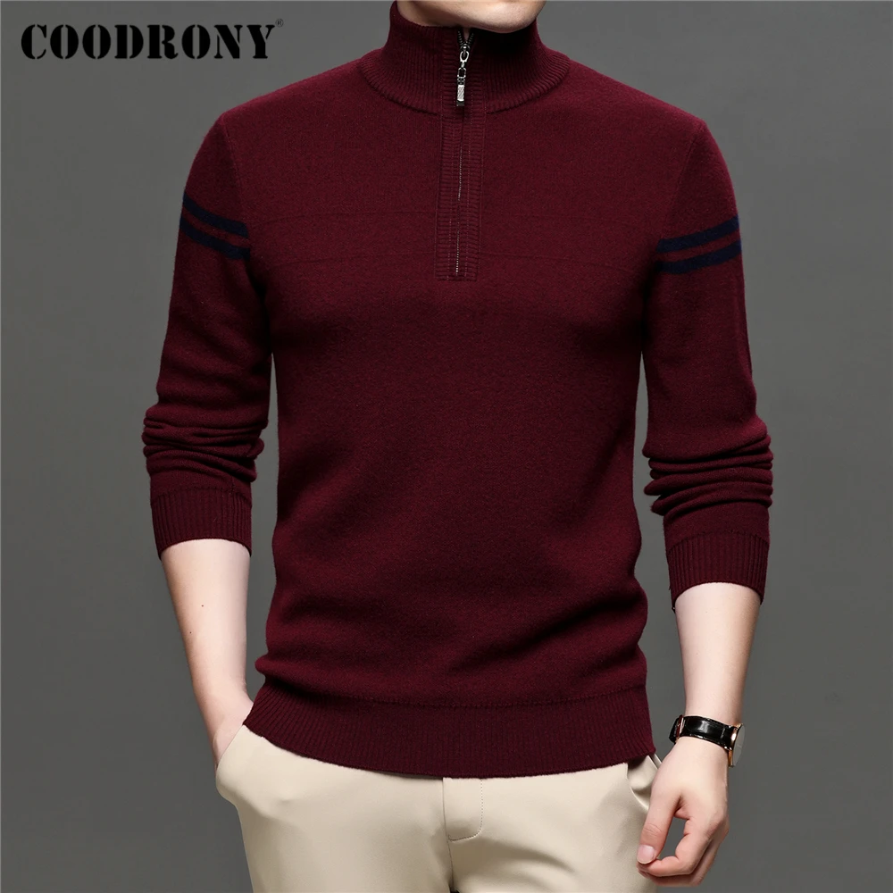 COODRONY Winter Zip Turtleneck Sweater Men Brand Clothing Thick Warm 100% Pure Merino Wool Pullover Soft Cashmere Sweaters Z3024