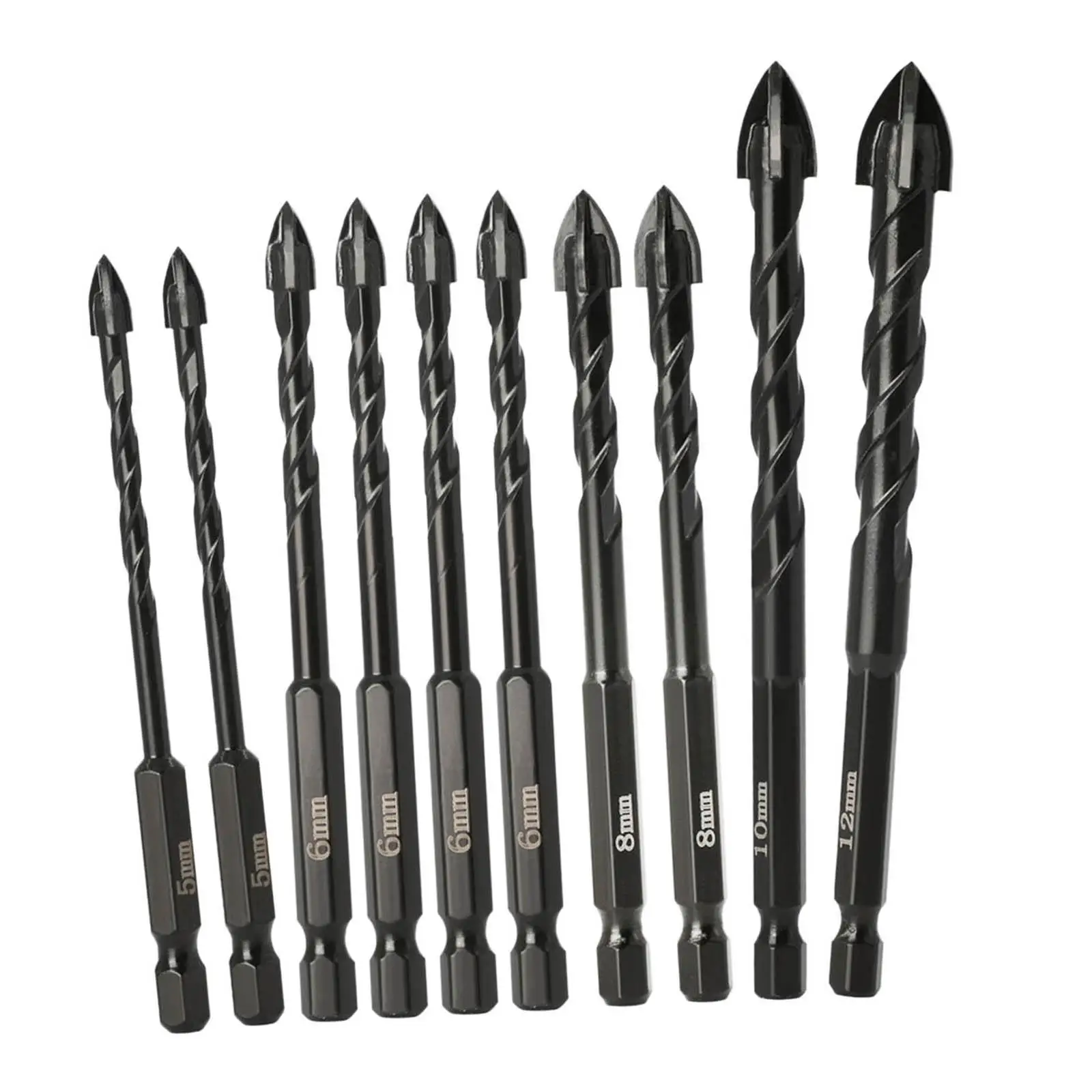 

10x 5-12mm Cross Hex Tile Drill Bits Set for Glass Ceramic Concrete Hole Opener Brick Hard Alloy Triangle Bit Tool Kit