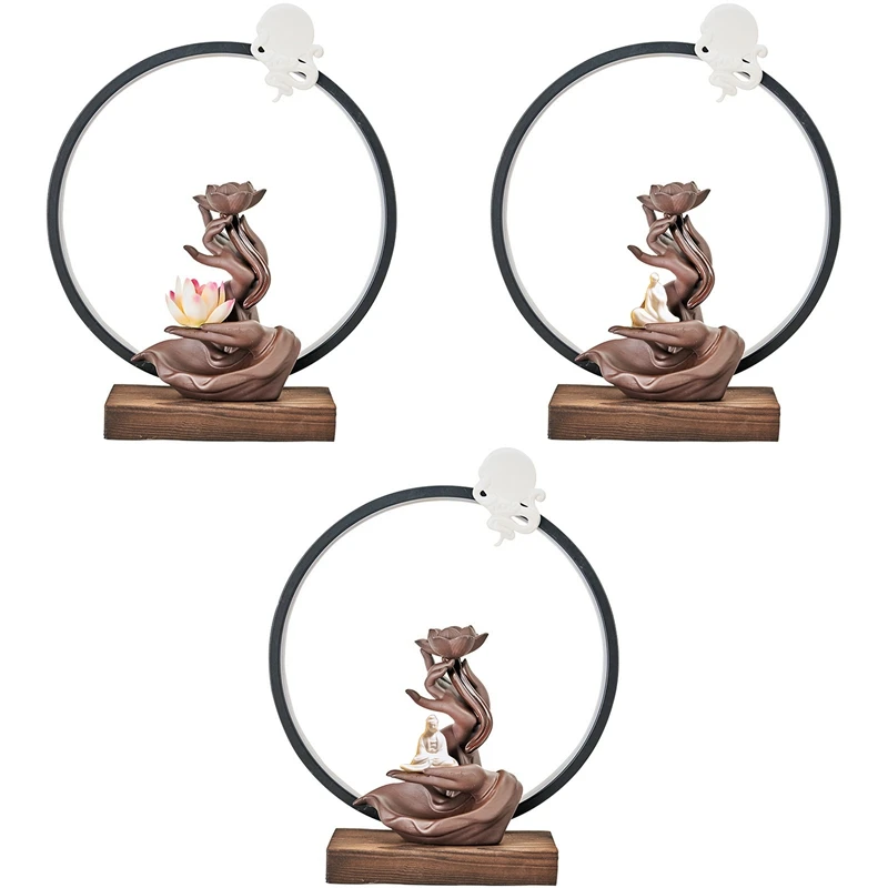 

Керамический обратный поток курильница с кольцом для лампы, комнатная курильница из сандалового дерева, бергамота, украшение для дома и офи...