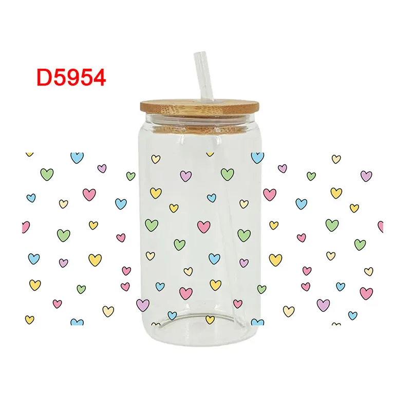 Наклейки для трансфера UV DTF, обертки для чашек, печать любви для стекла своими руками, керамическая металлическая кожа, День Святого Валентина, 3D, 16 унций D5932