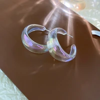 2022 new colorful transparent acrylic wide c hoop earrings for women fashion bijoux c shape resin earings