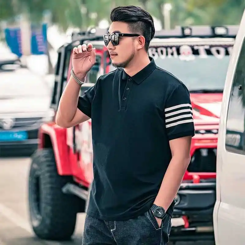 Plus size men's tops cotton polo short sleeve T shirt summer upper garment Man clothing Business casual wear clothes fat people images - 6