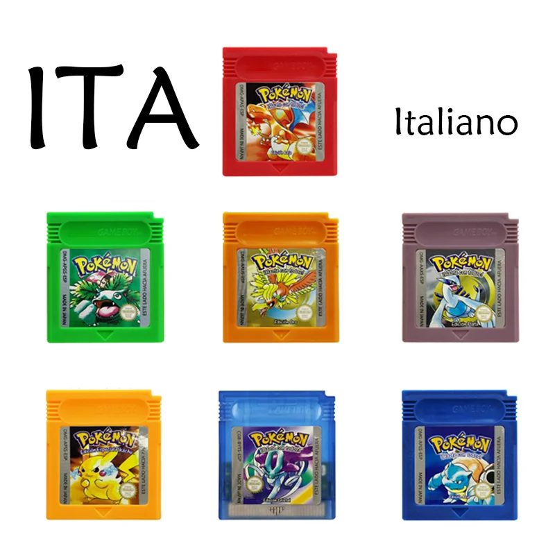 

Pokemon Series Italian Version 16 Bit GBC Game Cassette Classic Red Green Crystal Silver for GBC Video Game Cartridge Console