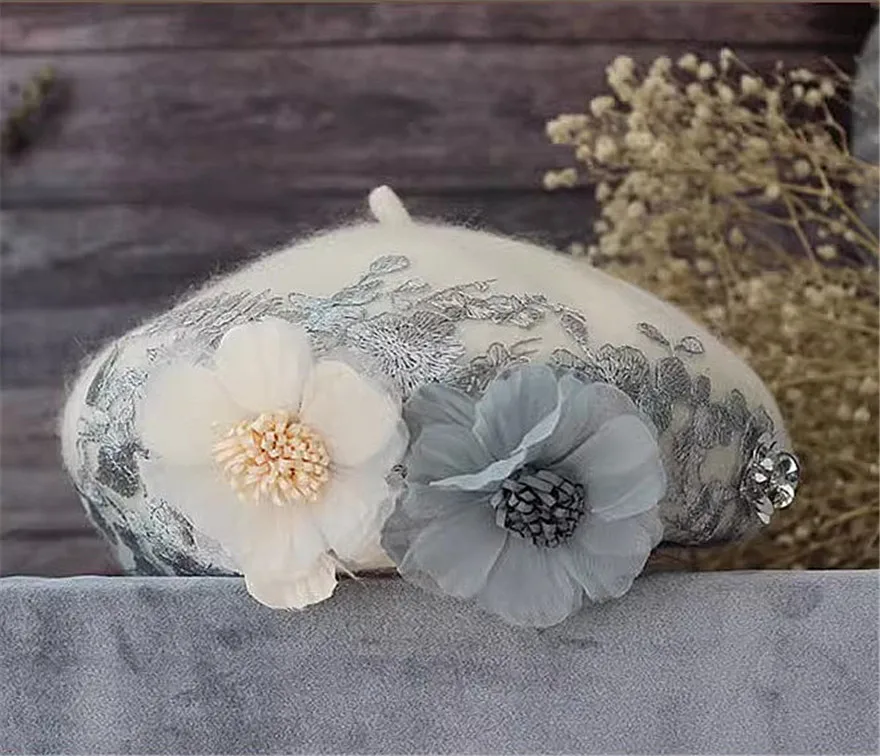 Шикарная зимняя кружевная Женская фетровая шляпа с цветочной вышивкой ...