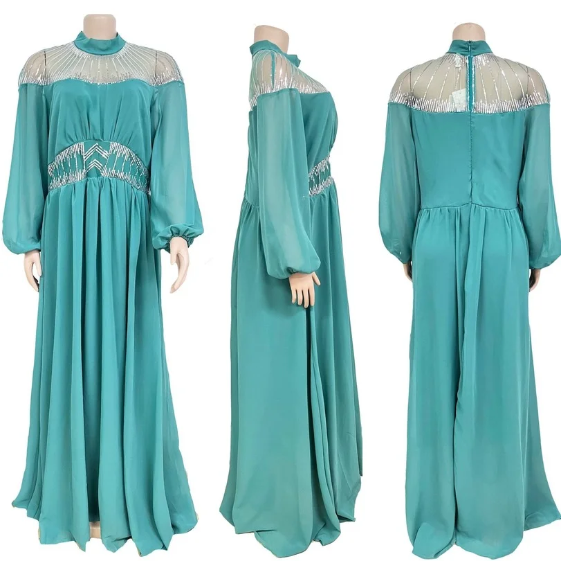 

Elegant African Dresses for Women 2022 New Summer Chiffon Muslim Kaftan Maxi Dress Dashiki Ankara Wedding Party Gown Outfits