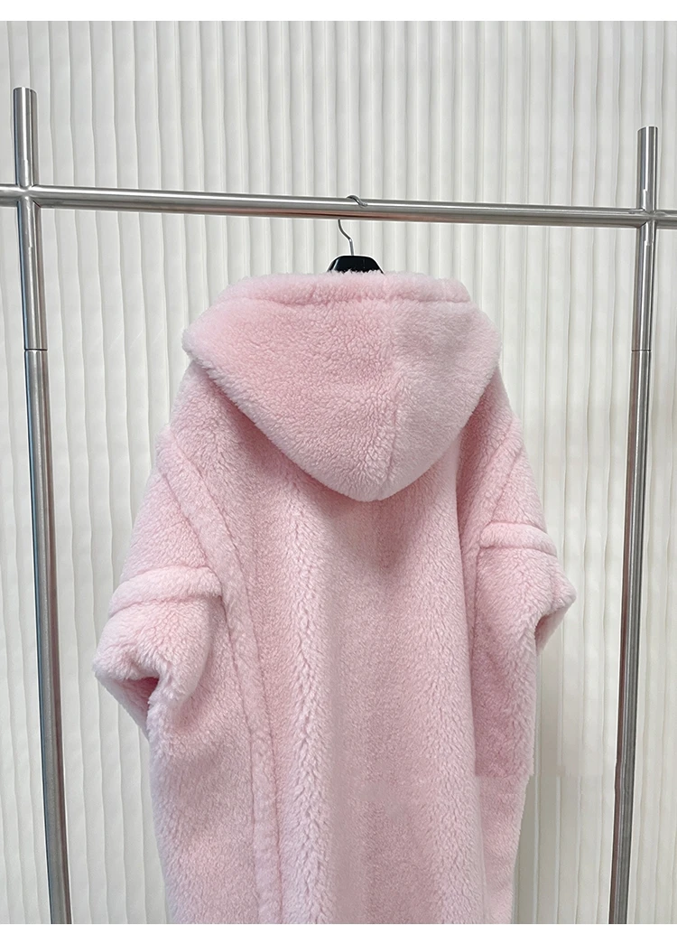 Hooded Teddy Bear Coat Woman Winter Long White Coat Loose Thick Alpaca Coat Female Large Lapel Warm Coat Fashion Casual Coat