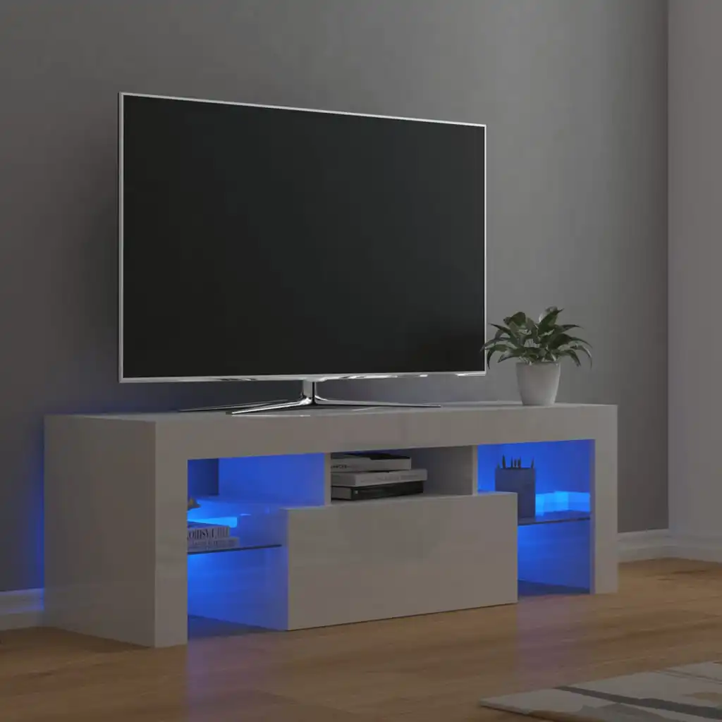 

TV Cabinet, TV Stands with LED Lights High Gloss White 120x35x40 cm