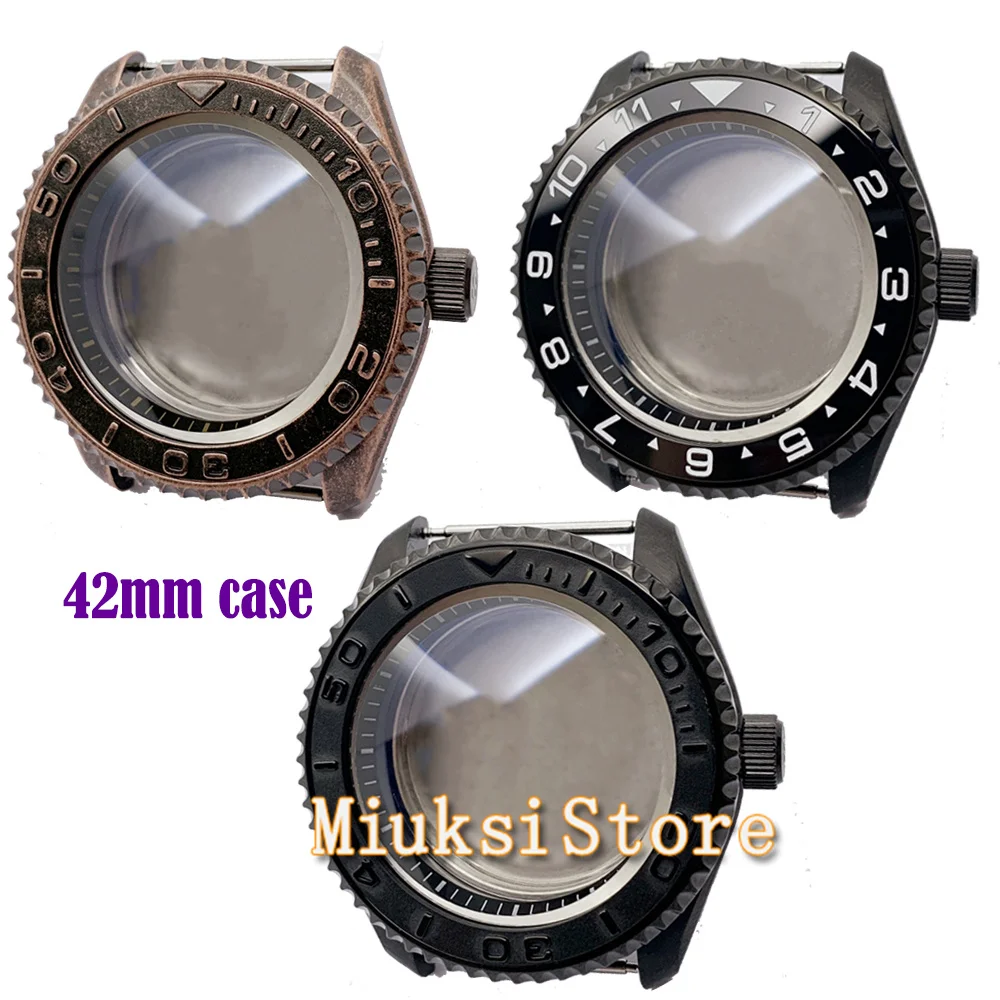 42mm copper Black Watch case Dome sapphire glass ceramic bezel fit skx case NH35 NH36 Movement