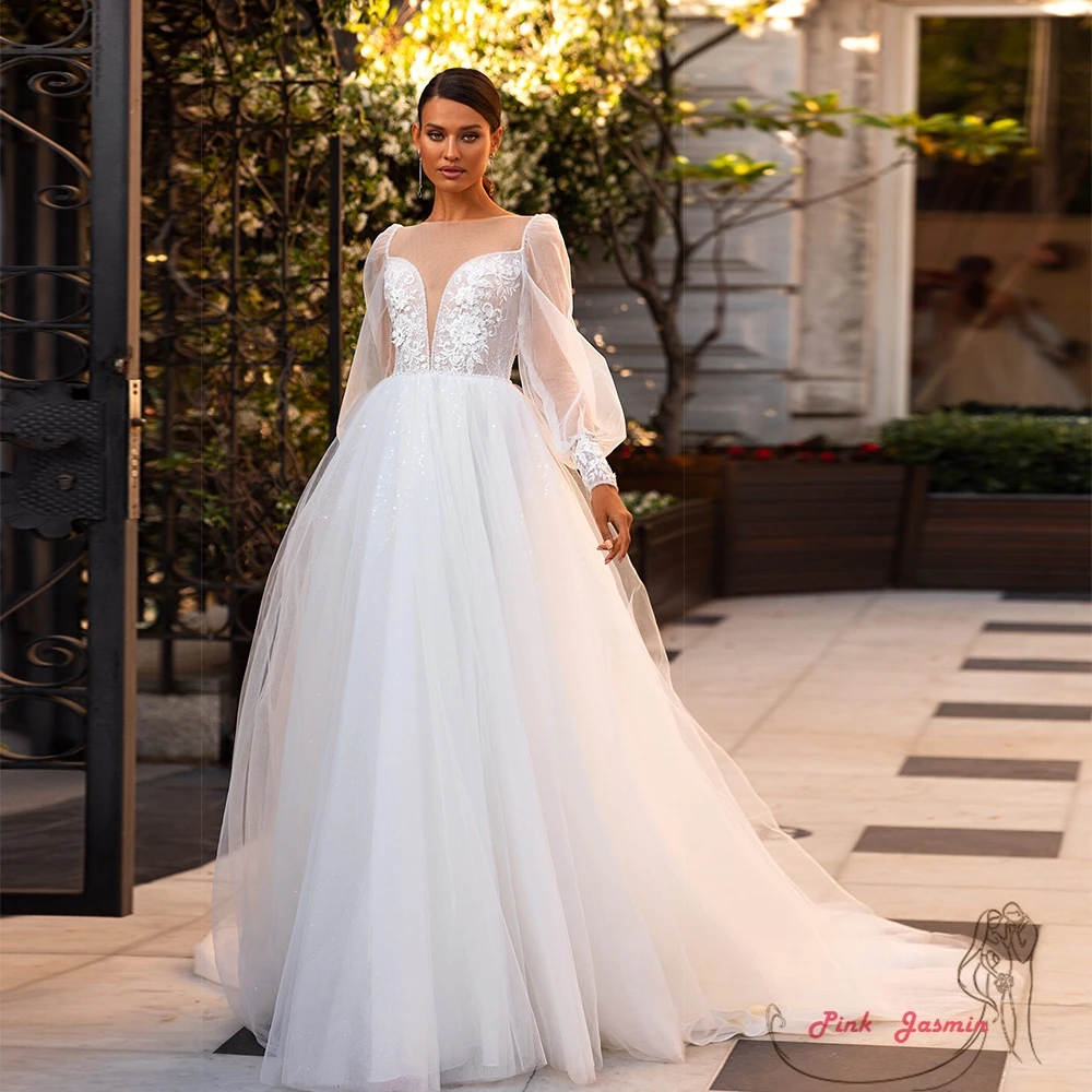 

Beach V Neck Wedding Dresses for Women Economic Full Sleeve Lace Applique Soft Tulle Bridal Gowns 2023 Summer Vestidos De Novia