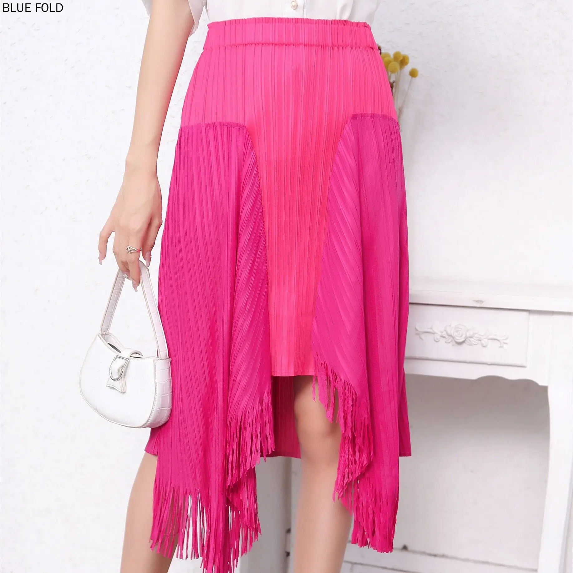 

Miyake Female Summer New Senior Sense Niche Stitching Tassel Pleated Matching Slimming Skirt PLEATS Faldas Cortas Ropa Mujer