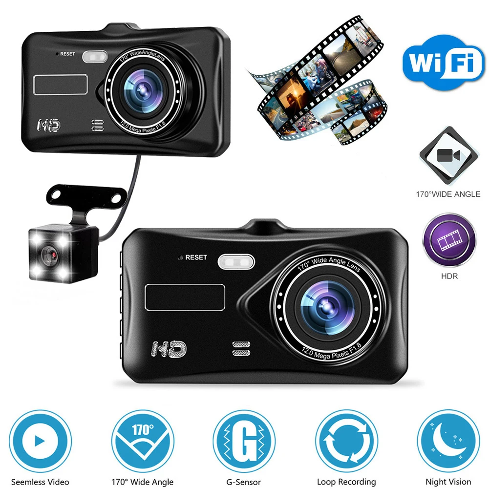 

Dash Cam FULL HD 1080P Front Rear Camera Vehicle DVR Video Recorder Black Box FULL HD 1080P Night Vision