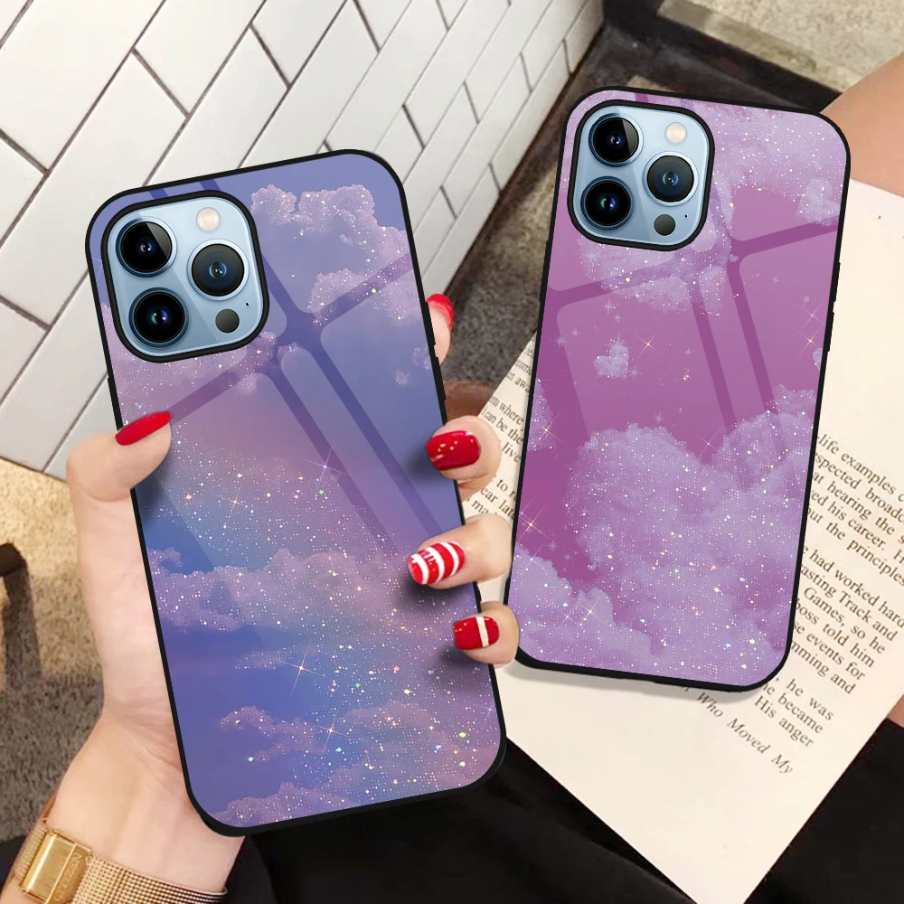 

Love Heart Clouds Sky Case for iPhone 14 13 11 12 Pro Max Mini XS XR X 7 8 6S Plus SE 2022 Tempered Glass Back Cover Fundas