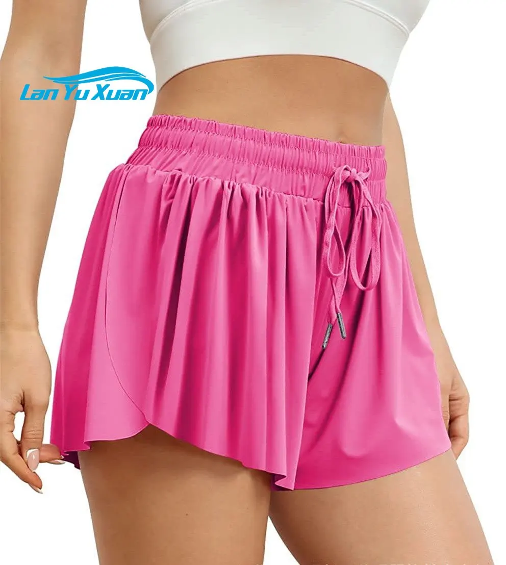 

Custom Logo Summer 2 in 1 Flowy Running Shorts for Women Gym Yoga Athletic Womens Workout Biker Spandex Lounge Sweat Skirt