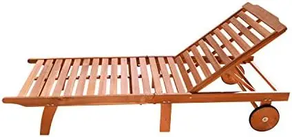 

5 Back Levels Outdoor Wood Single Chaise Lounge for Outdoor Relaxation