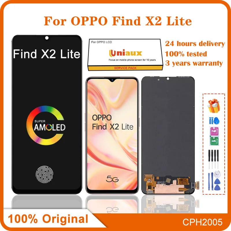 Оригинальный Amoled дисплей 6,4 дюйма для Oppo Find X2 Lite, ЖК-дисплей, сенсорная панель, дигитайзер в сборе для X2 Lite CPH2005, крышка аккумулятора