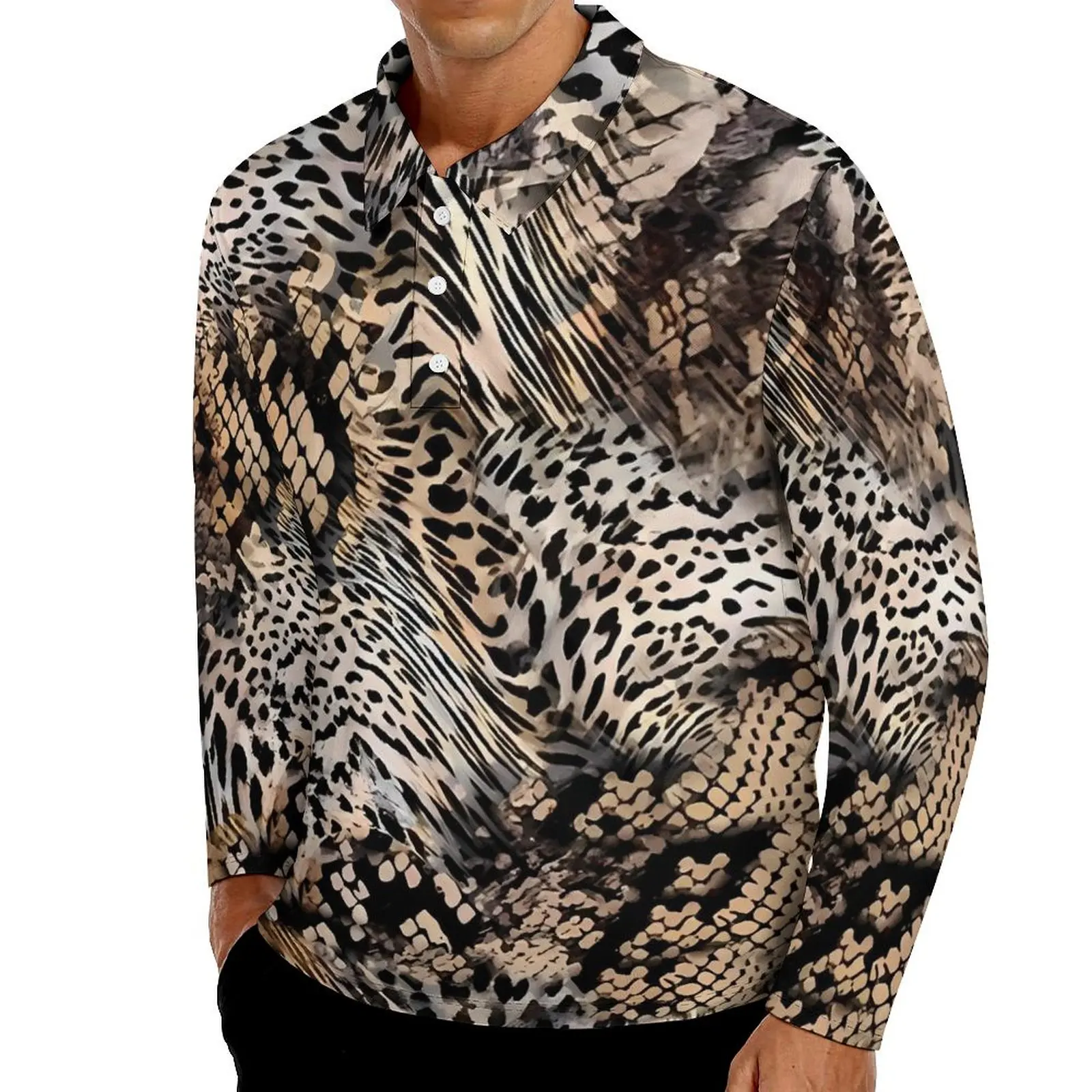 Рубашка-поло из змеиной кожи мужская повседневная рубашка с леопардовым принтом