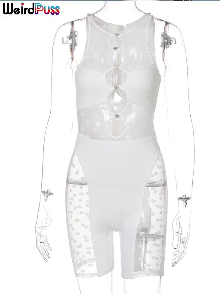 Женский комбинезон без рукавов сетчатый в стиле пэчворк с пуговицами и странными