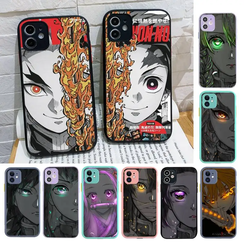 

Kimetsu No Yaiba Demon Slayer Anime Phone Case for iPhone X XR XS 7 8 Plus 11 12 13 pro MAX 13mini Translucent Matte Case