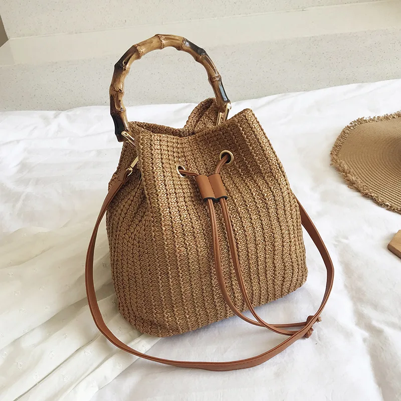 

Новинка 2021, портативная Плетеная соломенная сумка, летняя модная сумка-мессенджер на одно плечо, Бамбуковая сумка, женская сумка-мешок