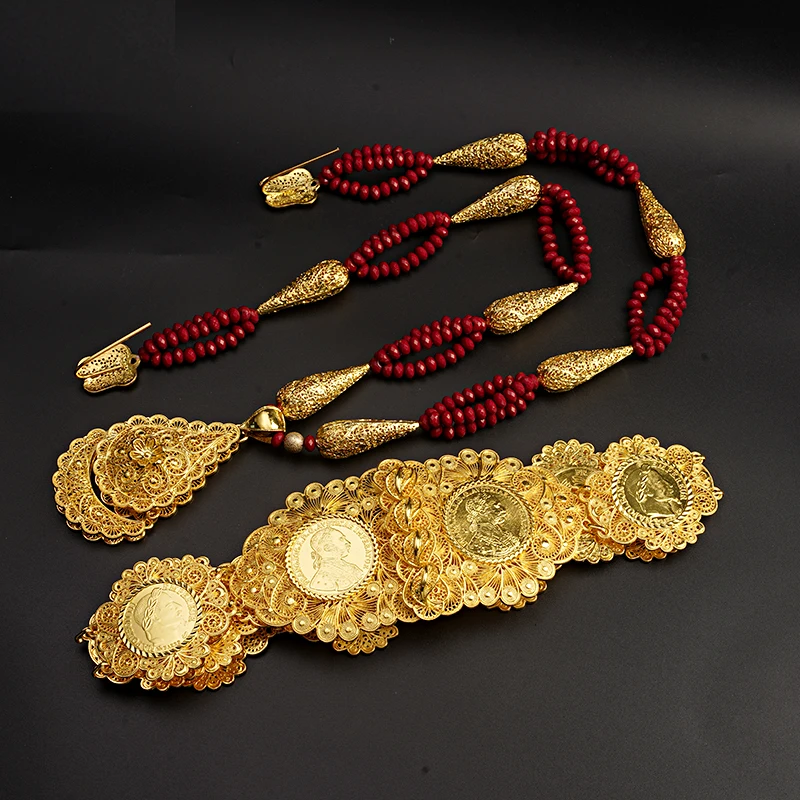 Luxury Gold Plated Algerian Wedding Jewelry Belts Bridal Long Chain Body Jewelry Arabia Muslim Bride Gifts Ethnic Wedding Gifts
