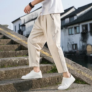 Linen Wide Men Pants New Korean Trousers Oversize Linens Streetwear 2022 Male Spring Summer Pants Ca