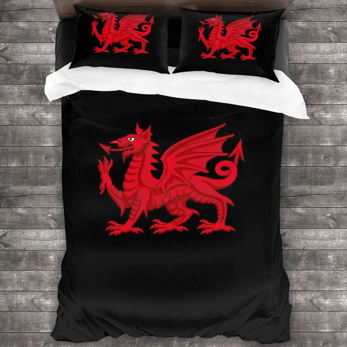 

Welsh Dragon Soft Microfiber Comforter Set with 2 Pillowcase, Quilt Cover With Zipper Closure King Size Comforter Cover