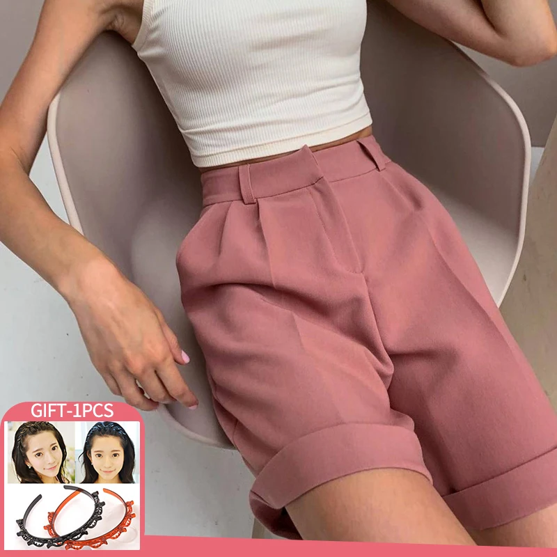 

Casual Shorts Women 2022 New Summer Fashion Elegant Soft Pants with Sashes Loose High Waist Shorts with Pockets for Ladies