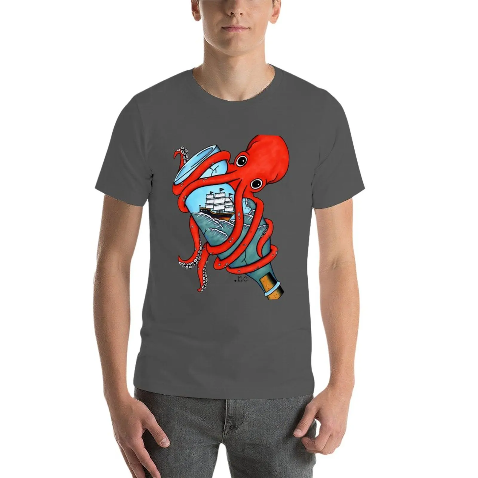 Новая футболка с татуировкой в виде осьминога и бутылки спортивные футболки для