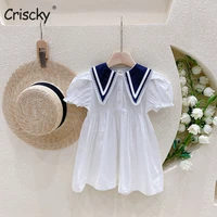 criscky new puff sleeve childrens costumes baby girls summer dress kids school style clothes toddler kids casual clothing