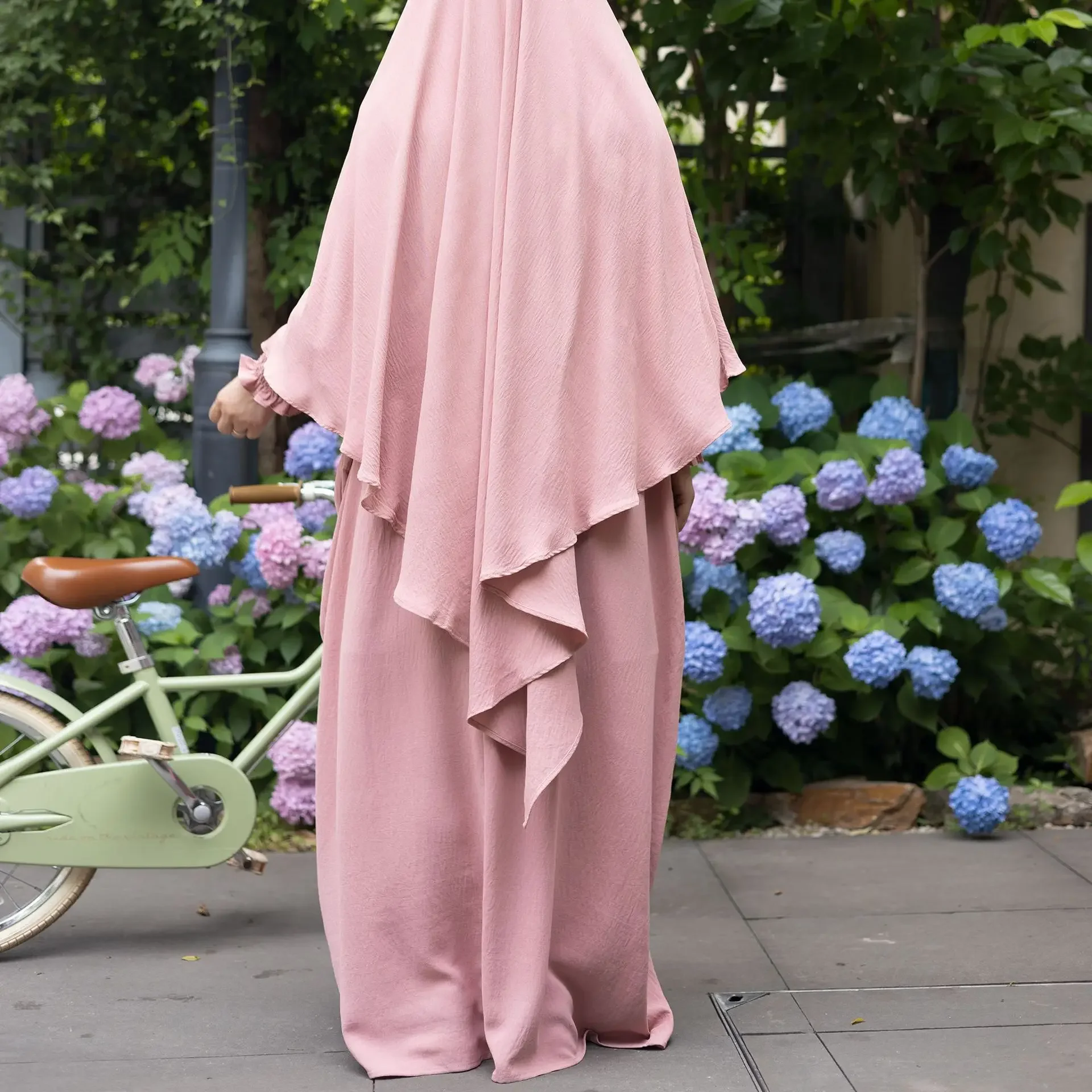 

Ramadan 2 Piece Long Khimar with Batwing Abaya Jilbab Set Muslim Women Islam Prayer Clothes Dubai Hijab Dress Turkey Niqab Burka