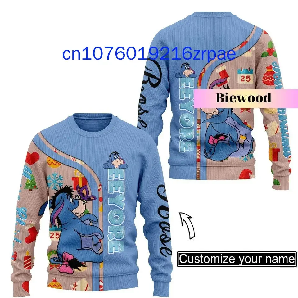Новый детский рождественский свитер Disney Eeyore с 3D принтом для мужчин и женщин