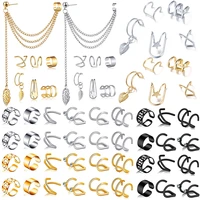 12pcs gold leaves ear cuff black non piercing ear clips fake cartilage earrings clip earrings for women men wholesale jewelry