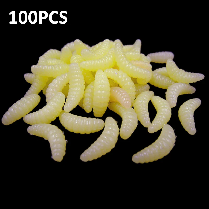 

100PCs Fishing Lure Maggot Grub Yellow Bread Bug Worms Baits Fish Tackle Hooks Smell Worms Glow Shrimps Artificial Fish Lures