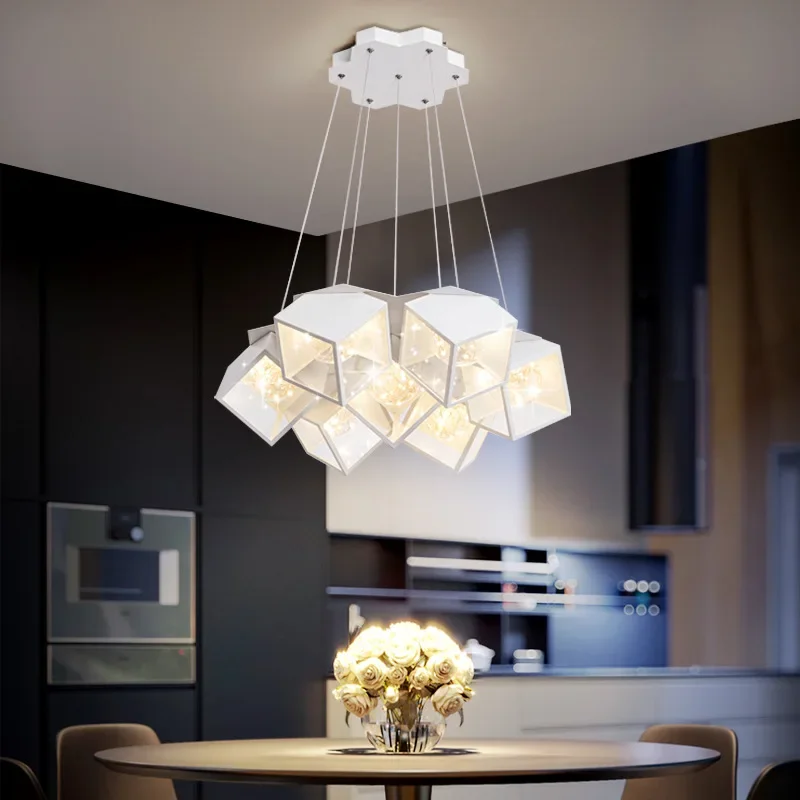 

Белая Потолочная люстра в скандинавском стиле, квадратная Светодиодная лампа со звездами для спальни, комнаты, декора, кухни, светодиодные светильники 220 В