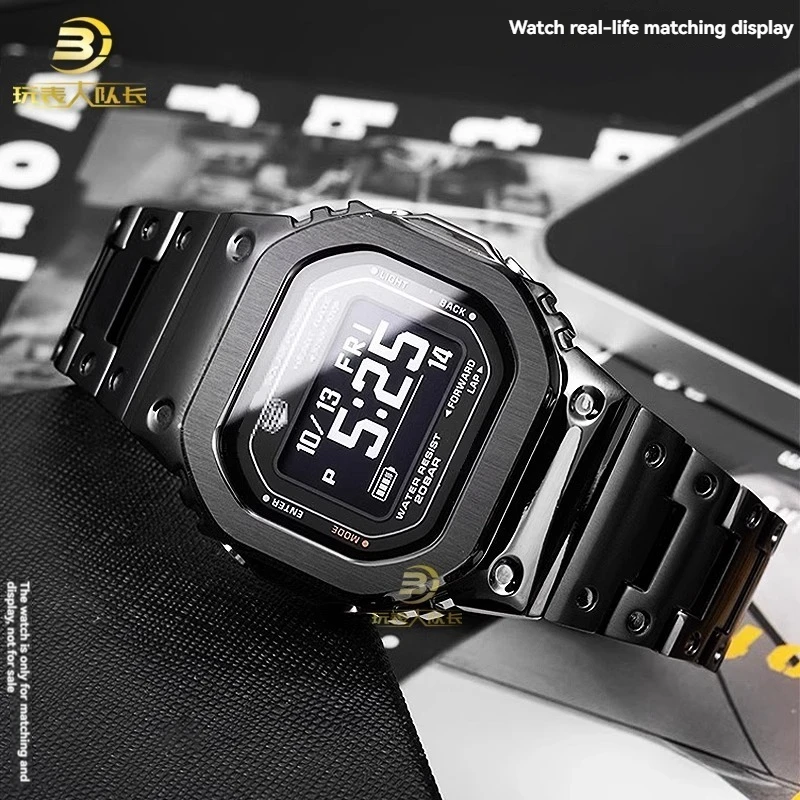 Фото Для Casio DW-H5600 DW-H5600MB комплект ремешков с рамкой, модифицированный металлический корпус из нержавеющей стали и браслет из нержавеющей стали с винтовыми инструментами №5