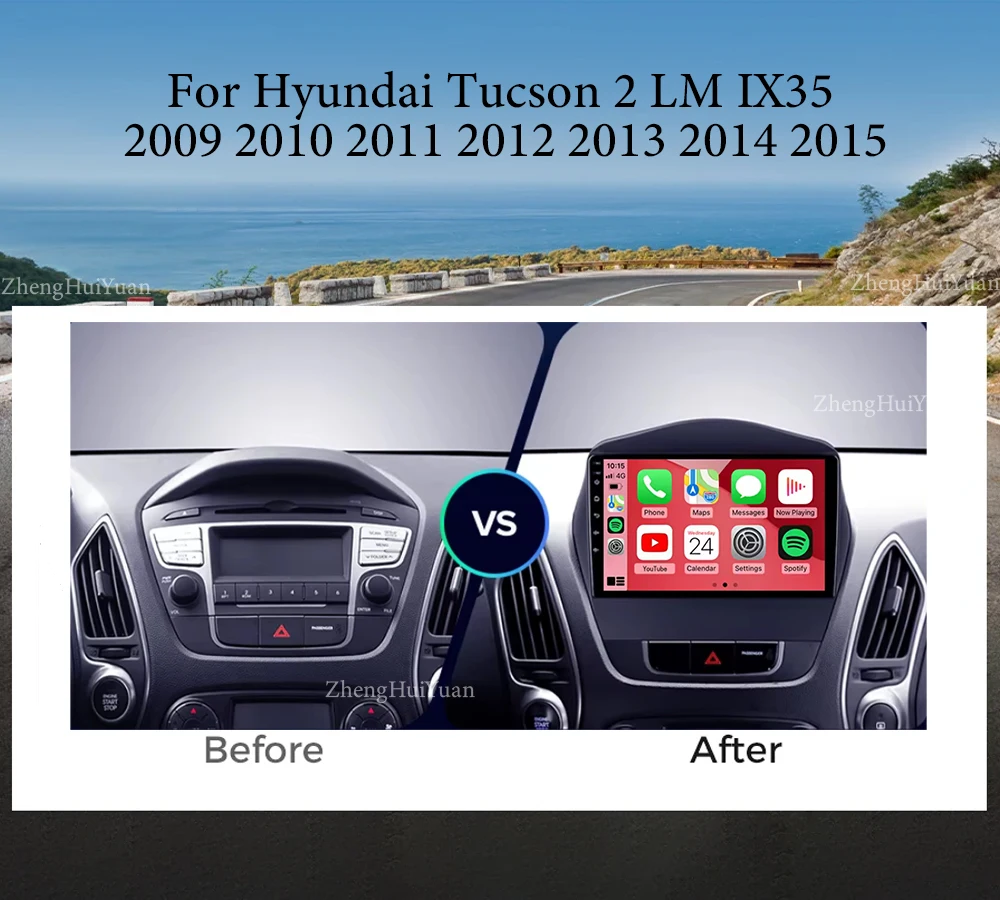 Фото Автомобильный радиоприемник Carplay DSP, Android 14, Wi-Fi, 4G, для Hyundai Tucson 2 LM IX35 2009 2010 2011 2012 2013 2014 2015, мультимедийный плеер с GPS №2