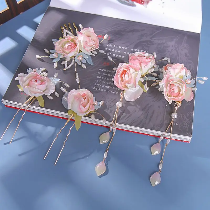 

Vintage Chinese Flower Hair Accessories for Women Hanfu Pink Hairpin