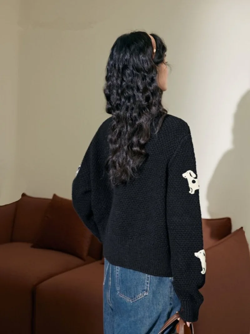 Y2k свободный кардиган черная собака вязаные пальто короткие милые свитера на