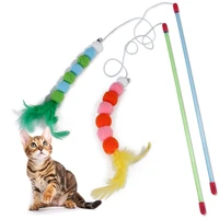 colorful plush ball interactive cat toys funny feather bell cat stick toy kitten training playing chase teaser wand pet supplies
