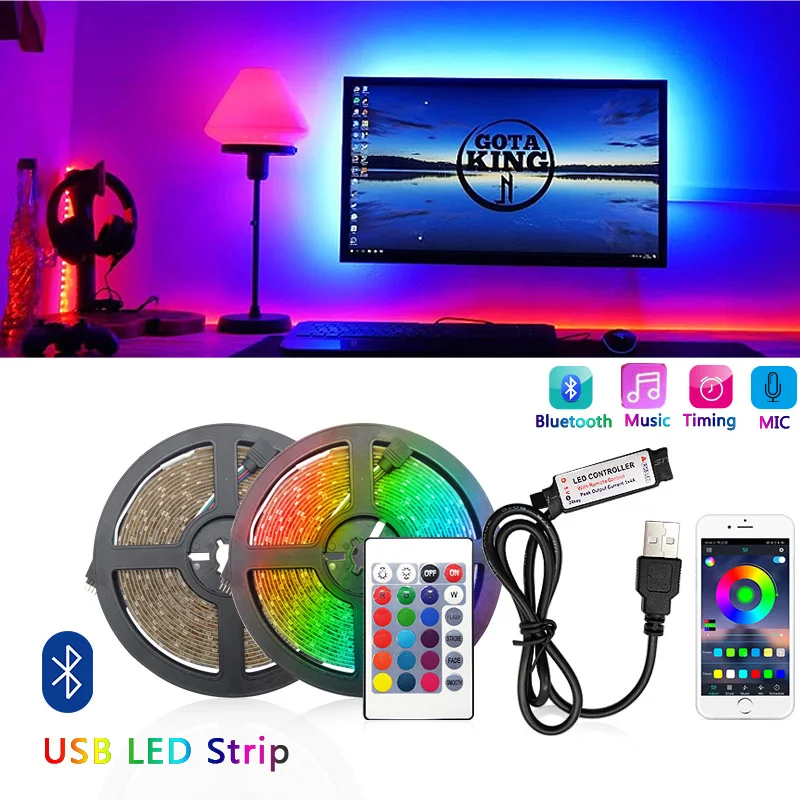 5V USB LED Strip Light Bluetooth 1M 2M 5M 10M 15M 20M 30M RGB 5050 2835 TV Background Lighting Home Decoracion Fairy LED Lights