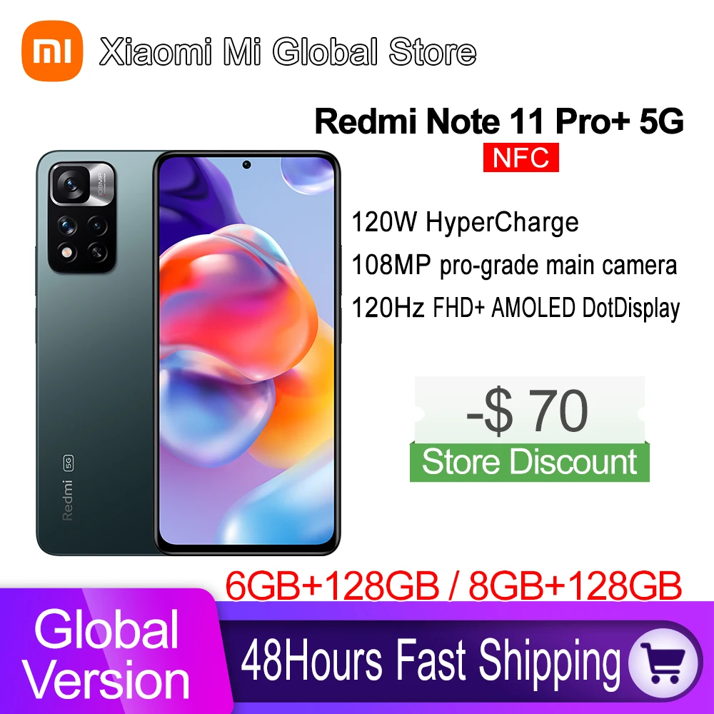 Global Version Xiaomi Redmi Note 11 Pro+ 5G Plus Smartphone Dimensity 920 120W HyperCharge 120Hz AMOLED Display NFC 108MP Camera